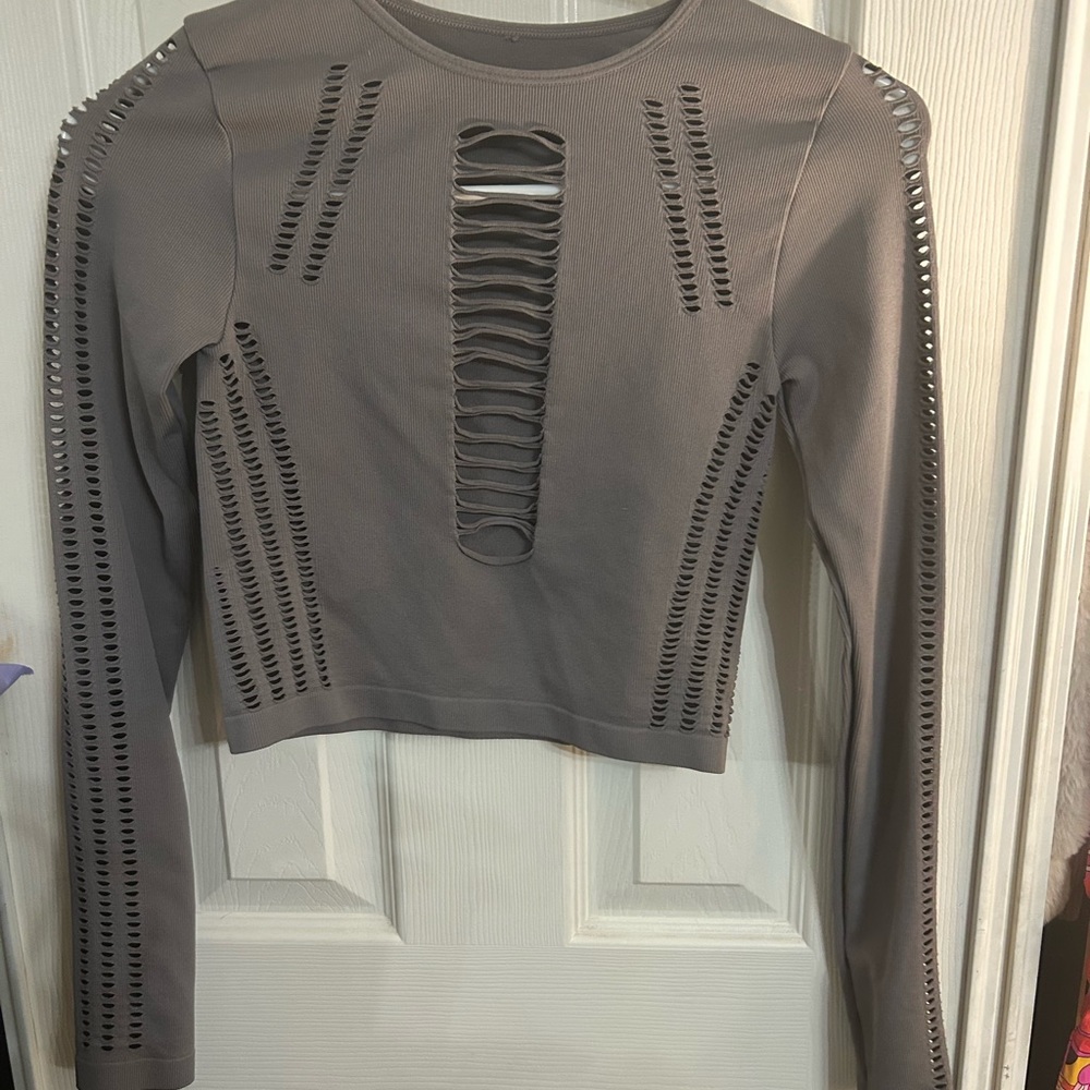 Garage Gray Long Sleeve Crop Top with Ladder Cutouts